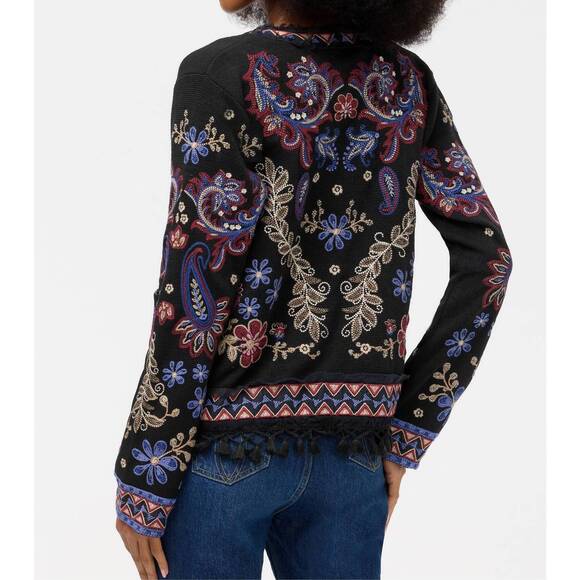 NEW JOHNNY WAS montanna katiuska short fringe jacket in black